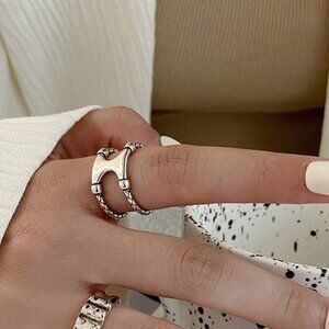 Brand new double-layer hollow sterling silver ring for women